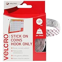 VELCRO® Brand | Stick On Coins | Hook Side only | Double Sided Self Adhesive Sticky Coins Perfect for Room Décor & Home, Office, Garage Use | White | 19mm x 19mm | Pack of 125