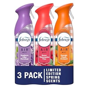 Febreze Air Mist Air Freshener Spray, Odor-Fighting Room Spray for Home, Bathroom and Kitchen, Aerosol Can, Southern Lilac Mornings, Georgia Peach Orchard, Sweet Watermelon Vine Scent, 8.8oz, 3 Count