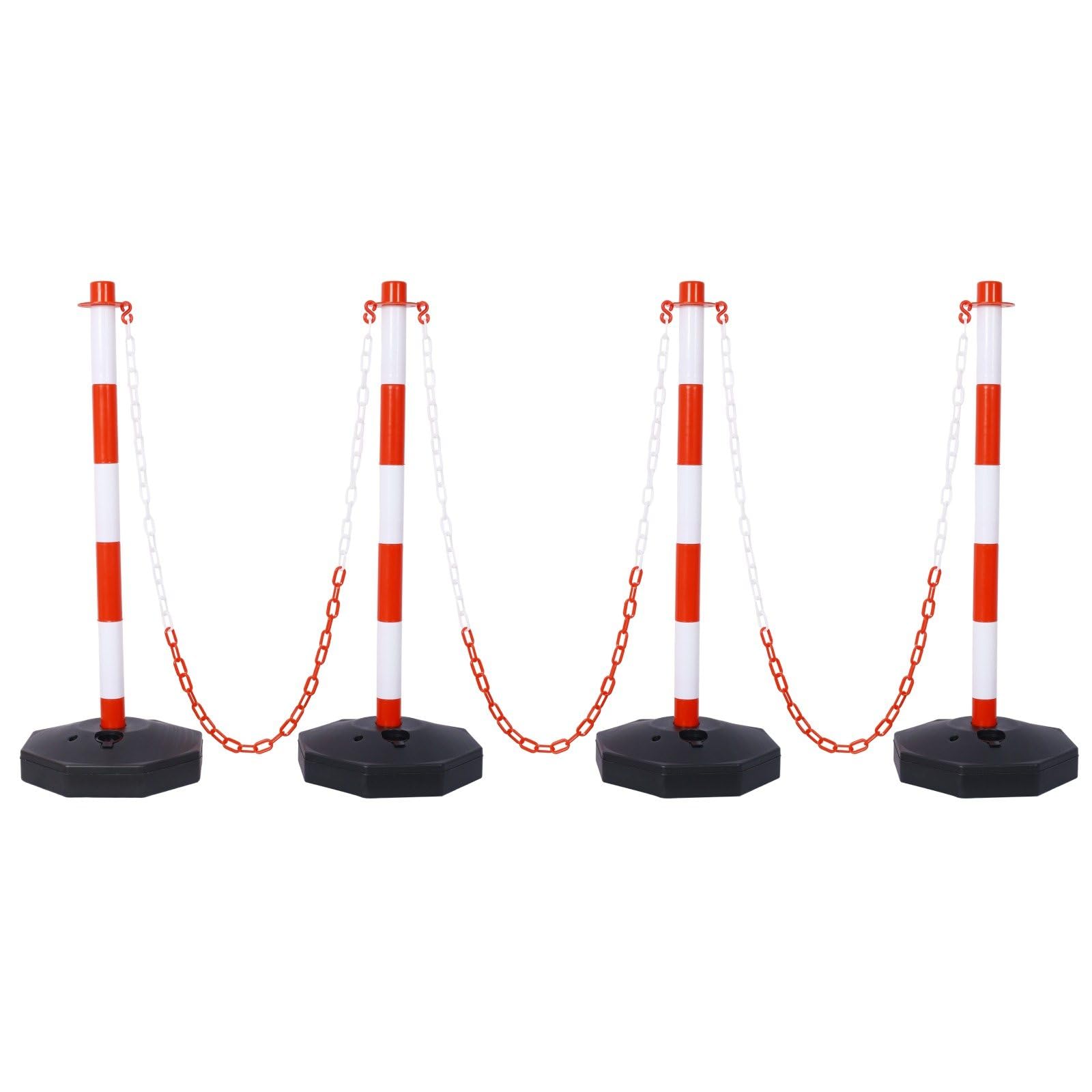 FRITHJILL 4 Pack Plastic Traffic Delineator Post with 5 FT Chains, Traffic Safety Delineator Cones with Fillable Base, Crowd Control Stanchion Set, Red