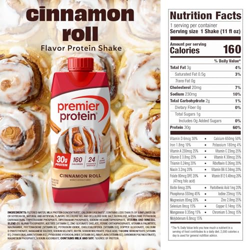 Image of Premier Protein Shake, Cinnamon Roll, 30g Protein, No Added Sugar, 24 Vitamins & Minerals to Support Immune Health, 11 fl oz, 4 Pack