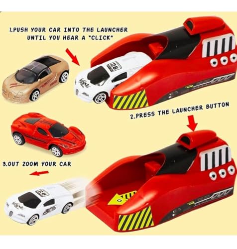Image of Car Launcher Toy Set for Kids with 2 Racing Cars & 1 Speed Launcher | Easy Press & Launch Action | High-Speed Mini Racing Cars | Indoor Outdoor Play Gift for Boys & Girls