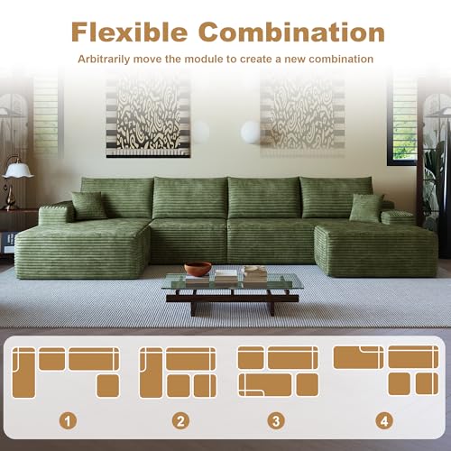 Image of 96 inch Sectional Couches for Living Room Cloud Couch Sofa with L-Shape Upholstered Boneless Couchs Modern Modular Sectional Couch with Chaise