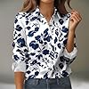 SYDUZAX Long Sleeve Shirts for Women UK Button Down Shirts Floral Retro Print Loose Fit Roll Up Long Sleeve Tunic Top Collar Business Casual Blouse Ladies Tops Spring Fall Clothes for Work Office #1
