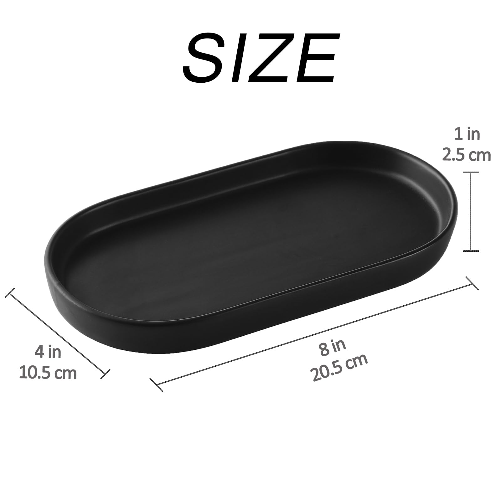 Seifenspender-Tablett aus Keramik, matt, 20,3 cm, 20,3 cm, Mattschwarz, 2 Stück, Badezimmer- und Küchen-Arbeitsplatte, Dekoration für Seifenspender, Schmuck, Kosmetik, Spüle