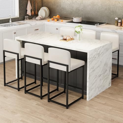 Butacos modernos Garvee, set de 2 unidades, altura de barra 24,8 pulgadas, tapizados en cuero sintético PU con respaldo, para isla de cocina, bar o mostrador, color blanco miniatura 4