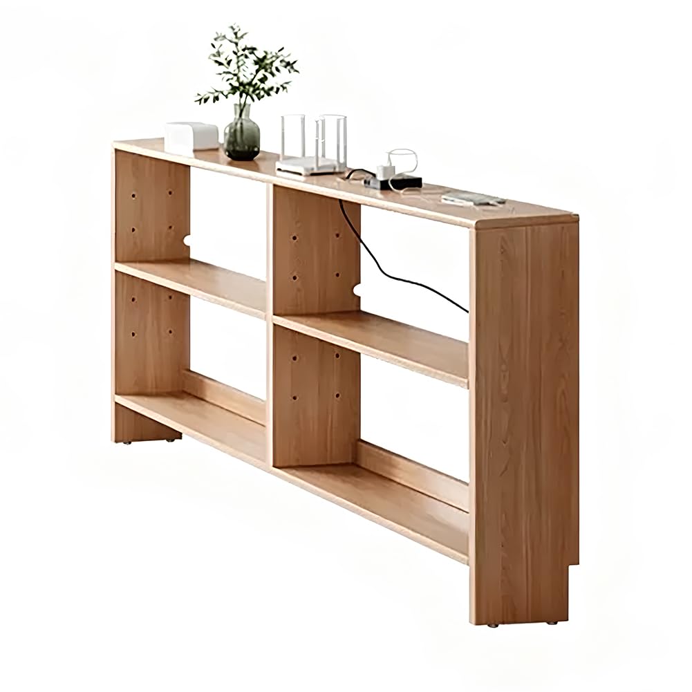 PA-DABAOO Narrow Console Table,Wooden Sofa Table Behind Couch with Adjustable Shelves & Threading Hole Design,2 Tier Entryway Tables with 4 Storage Compartments,Multi-Layer Storage Rack,150CM