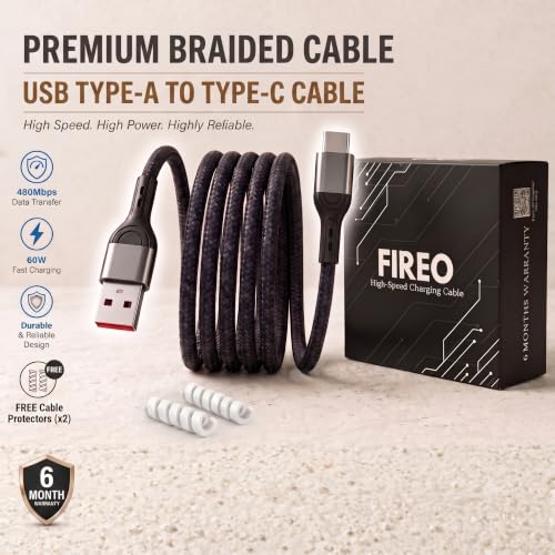Image of 60W Fast Charging USB to Type C Cable Compatible with iPhone, Samsung, OnePlus, Google Pixel, Macbook, 480mbps Data Sync, Braided Cable, 1 mtr, Black(Free Cable Protectors)