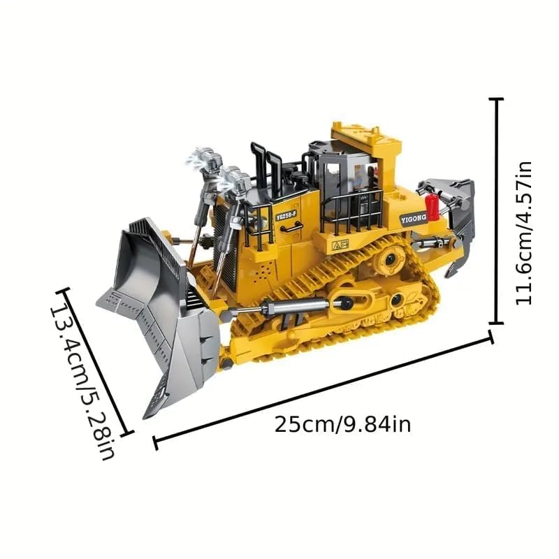 Bulldozer Télécommandé Enfant, Engin de Chantier RC 9 Canaux 1:20 avec Pelle en Métal, Tractopelle Jouet Voiture Radiocommandée Tout Terrain avec Sons et Lumières, Cadeau Garçon 3-8 Ans