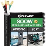 6/4 SOOW Cable, 50 FT 6 AWG Copper Wire, 4 Conductor Heavy Duty Power Cable
