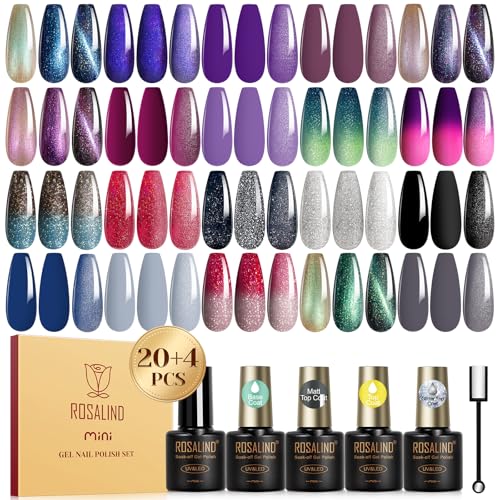 ROSALIND 24PCS Cat Eye Gel Nail Polish Set Glitter Glossy