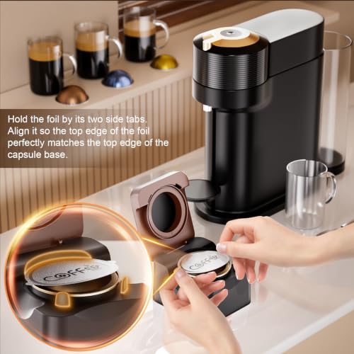 Image of Reusable Vertuo Pods Refill Kit for Nespresso, NO PODS | 100pcs Aluminum Foil Seals Lids, Press-to-Seal Design, Fits Vertuoline Next Plus Machine