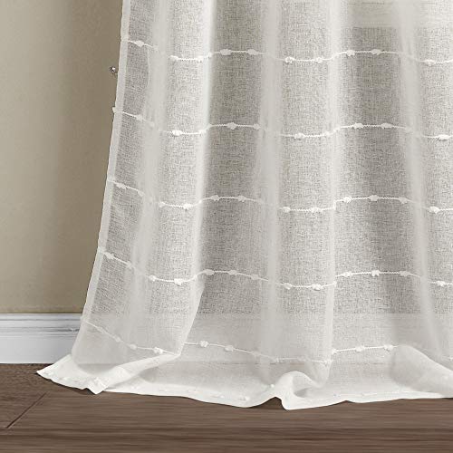 Lush Decor White Farmhouse Textured Grommet Sheer Window Curtain Set (84" X 38") #TOP4