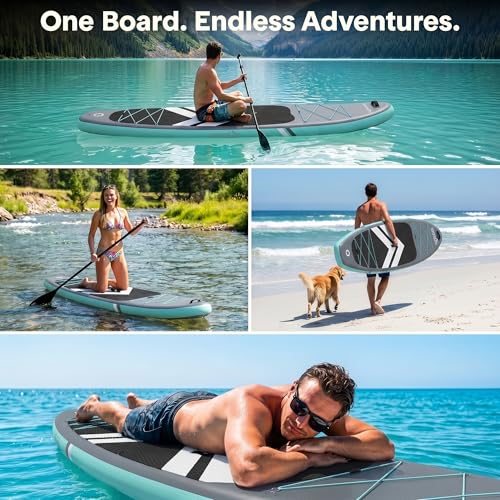 Image of SereneLife 10'6 inch Inflatable Stand Up Paddle Board with Premium SUP Accessories - 32 inch Wide Stable Design with Non-Slip EVA Deck Pad, for Youth and Adults, 350 lbs. Capacity