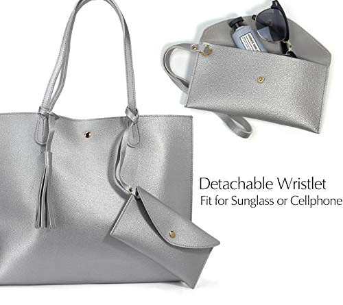 Image of Minimalist Clean Cut Pebbled Faux Leather Tote Womens Shoulder Handbag