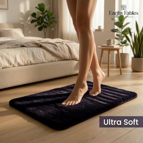 Image of Earthy Fables Plush Microfiber Bath Mat, Quick Dry, Anti-Skid, Water Absorbent, Non-Slip, Machine Washable Floor Rug, Shower Mat, Door Mat for Bathroom, Bedroom, 60 x 40 cm - Navy