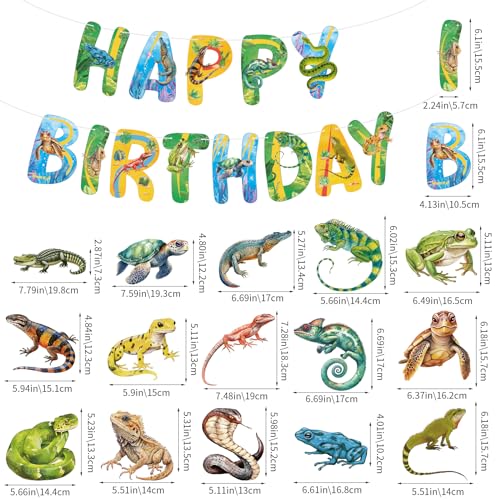 Image of Hooqict Reptile Birthday Party Decorations Reptile Swamp Happy Birthday Banner and 15 Pcs Hanging Swirls Safari Animals Lizard Snake Alligator Turtle Party Favors Supplies