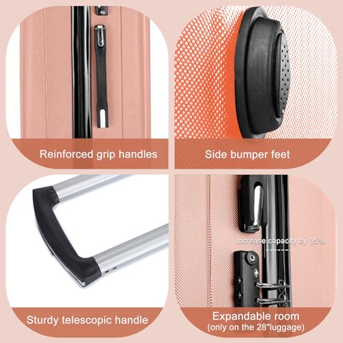 3Piece Set Portable ABS Trolley Case 20" / 24" / 28" Rose Gold, Expandable Luggage with Spinner Wheels, Luggage Sets Travel Trolley Lightweight Suitcase4