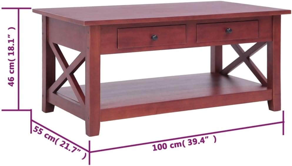 vidaXL Coffee Table, End Table with Drawers and Shelf, Accent Sofa Table for Living Room, Home Furniture, Farmhouse, Solid Wood Mahogany