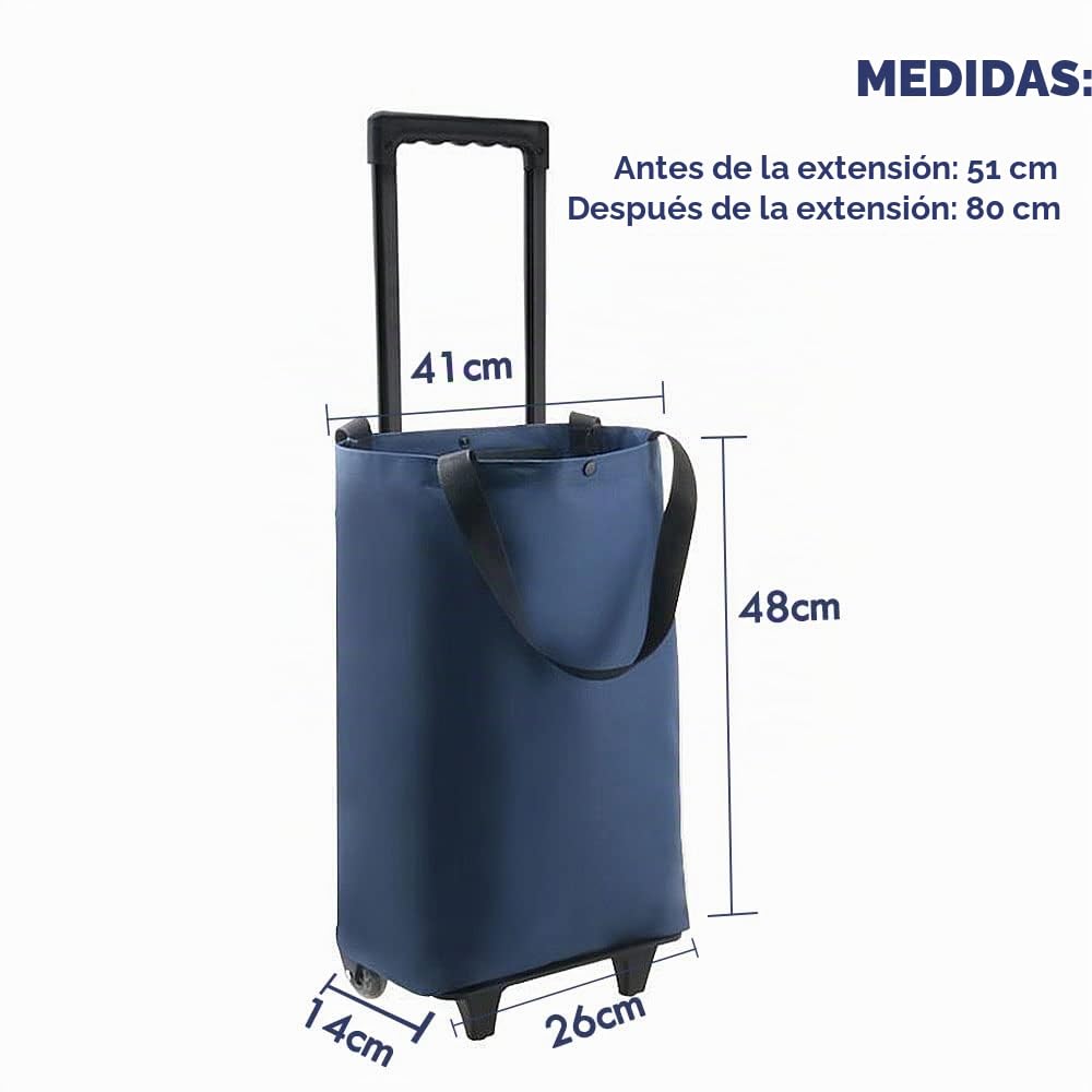 17L Bolsas de la Compra con Ruedas Plegables - Carrito de Compra Comprimido Pequeño Ligero Reutilizable Telescópica impermeable para mercado picnic acampada playa, mayor mujer, Azul