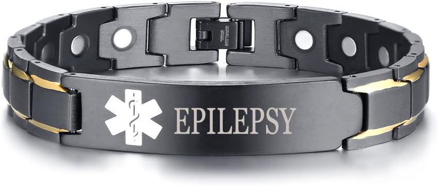 XUANPAIFree Custom Engraved Stainless Steel Magnet Therapy Medical Alert ID Bracelet for Men,Adjustable