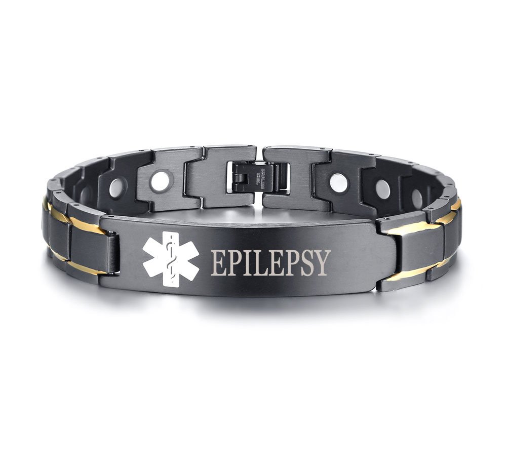 XUANPAIFree Custom Engraved Stainless Steel Magnet Therapy Medical Alert ID Bracelet for Men,Adjustable