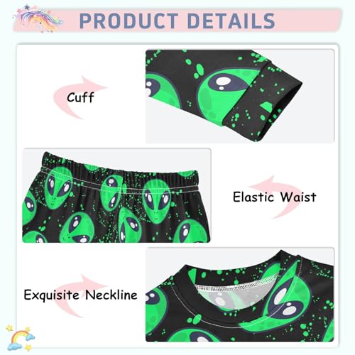 Cotton Pajamas Set 2 Piece Soft Comfy Green Alien Pjs Long Sleeve Lounge Sleepwear4