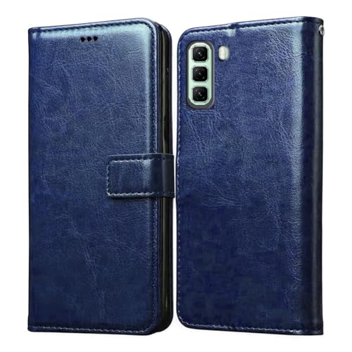 Image of Bintage Vintage Magnatic Closer Matte Leather Flip Cover Compatible Model for Infinix X6720 / Hot 50 5G - Navy Blue