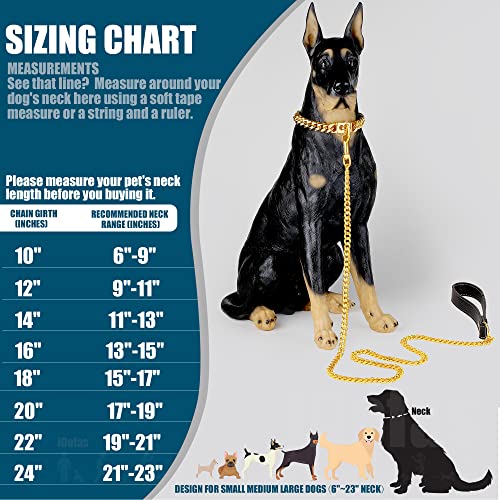 Image of Dog Chain Collars Cuban Link Dog Collar Design Buckle with Bell & Dog Tag Stainless Steel Metal 10mm Gold Silver Dog Collar for Puppy Small Medium Large Dogs (18 inch)