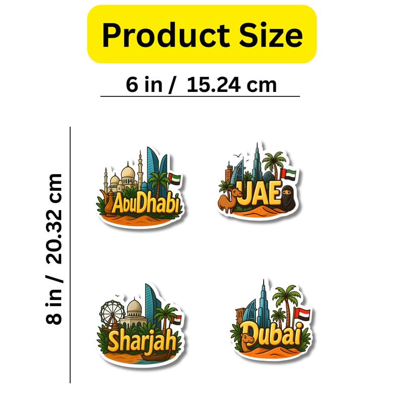 Regalo Casila UAE Fridge Magnet Set Abu Dhabi Dubai Sharjah Camel Desert Landmark Theme Travel Souvenir Gift for Friends Office Fridge Locker Decoration Home Decor Pack of 4 4