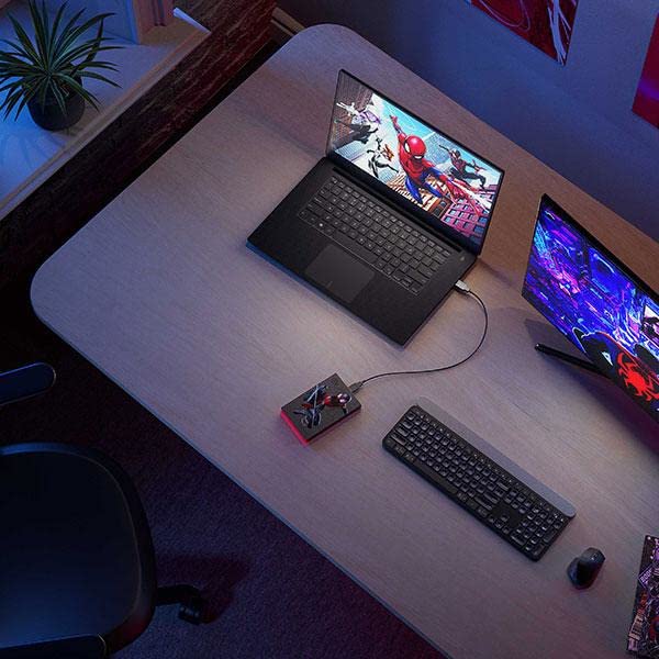 Image of Seagate Miles Morales Special Edition FireCuda External Hard Drive 2TB - USB 3.2 Gen 1, Customizable LED RGB Lighting Red, with 3 Years Rescue Data Recovery Services (STKL2000419)
