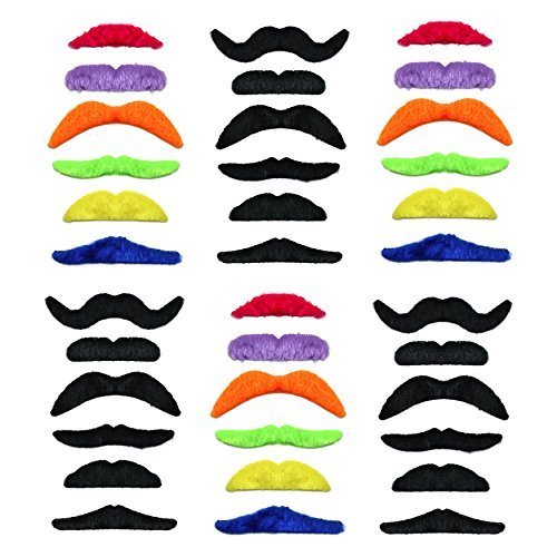 Robelli Pack of 36 Black & Multicolour Assorted Self-Adhesive Moustaches