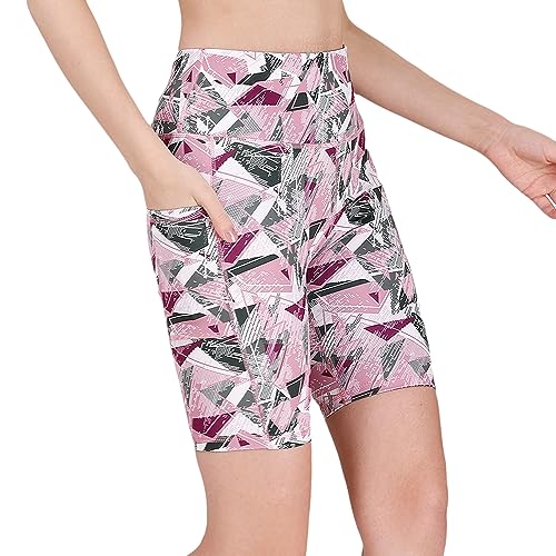 Image of SOIE Women Polyester Blend Sports Shorts High Waist Knee Length with Side Pocket Quick Dry Squat Proof Athleisure Shorts for Workout