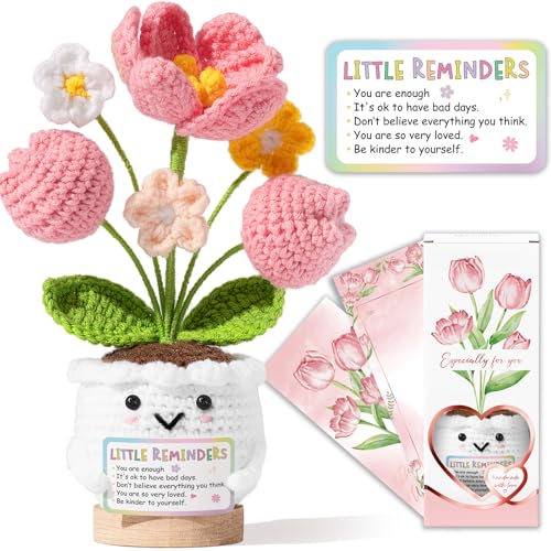 Emotional Support Crochet Positive Tulip Flower Inspirational Gifts for Women, Little Reminders You Are Enough, Birthday Appreciation Retirement Farewell Goodbye Gift for Coworker Teacher Friend Mom