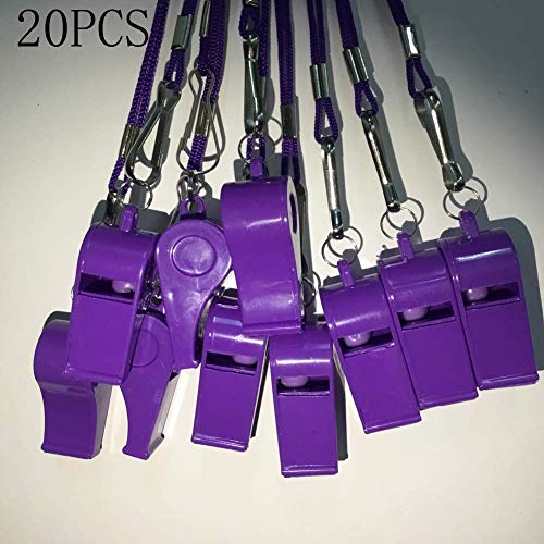 Kaqkiasiog 20 Pcs Purple Plastic Loud Whistles with Lanyard for Referee Coaches Basketball