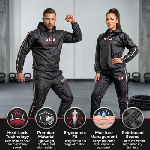 Image of DEFY Heavy Duty Sauna Suit for Weight Loss Full Body Wrap Hoodie Men Women Anti-Rip Sweat suit Gym Workout Exercise Gear