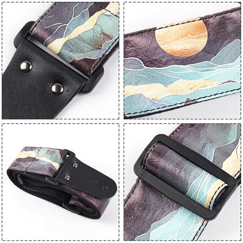 Image of Adjustable Guitar Strap Includes 2 Strap Locks & 2 Matching Picks & 1 Picks Holder & 1 leather Strap Button.