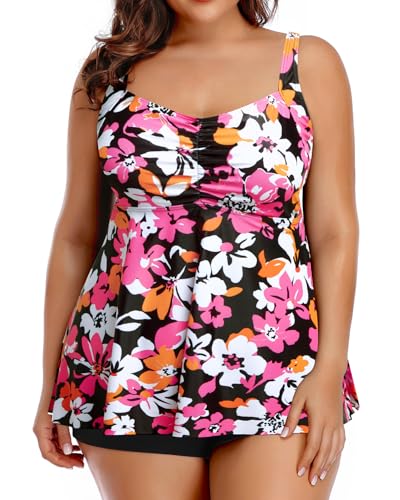 Aqua Eve Women Two Piece Plus Size Tankini Swimsuit with Shorts Tummy Control Bathing Suit Flowy Swimwear3