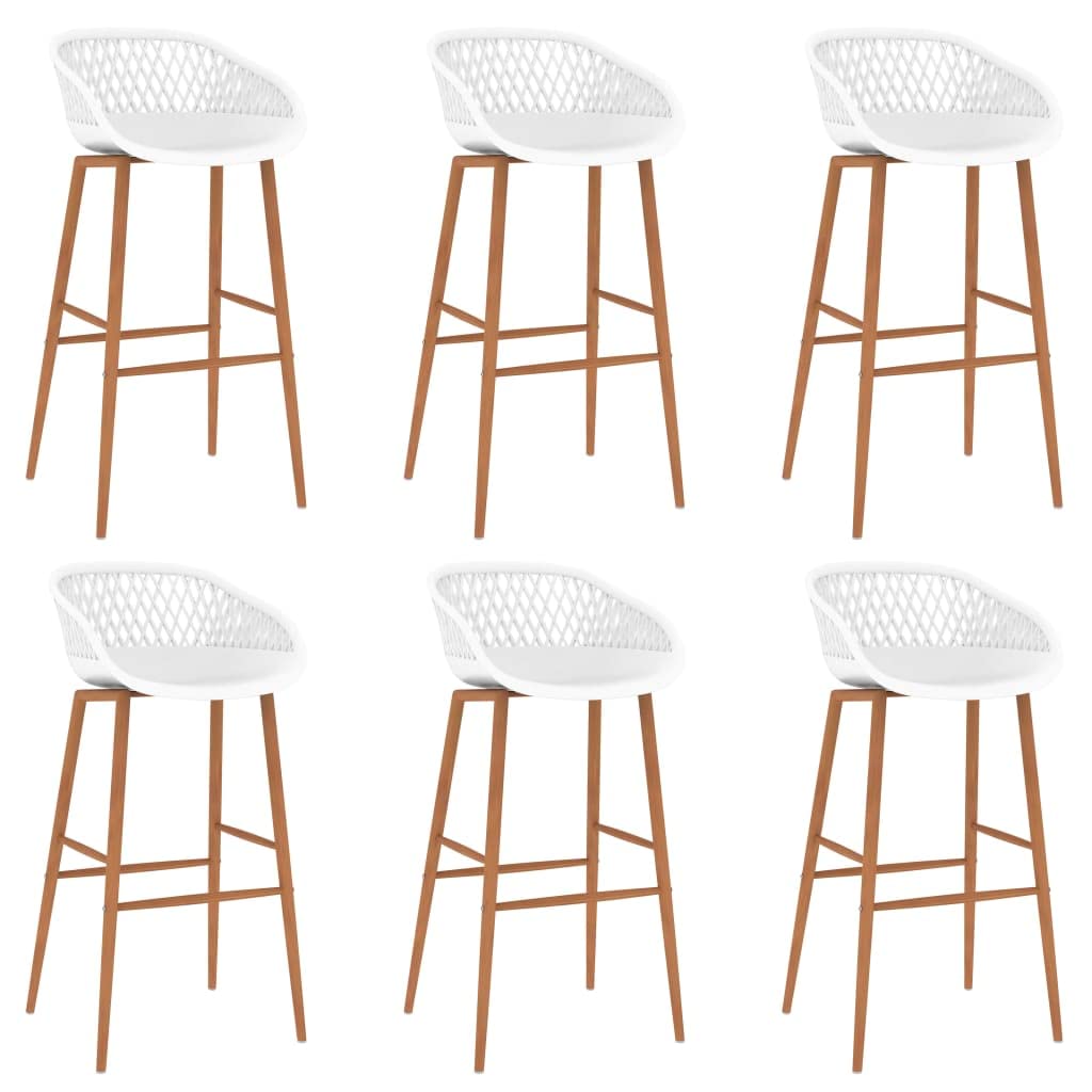 Juego de 7 piezas de bar, color blanco, diseño moderno, para bar, pub o restaurante, incluye mesa y taburete, tablero de tablero de fibra de densidad media, marco de metal recubierto de polvo