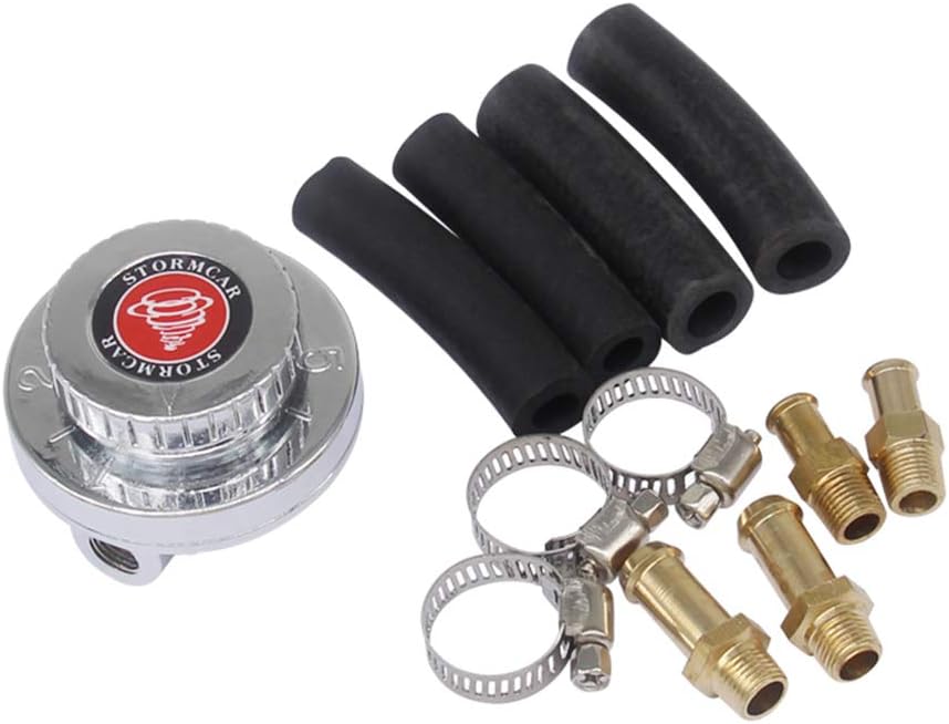 Adjustable Gunmetal Fuel Pressure Regulator for Carburetor Engine, Includes Three Steel Clips and 8mm Fittings with 8mm Bore Push-On Fuel Hose, Ideal for Facet Pumps