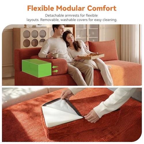 Image of MONVANE 3-Piece Boneless Loveseat Couch Set for Living Room, Oversized Modular Sectional Sofa Set with Removable Armrests, Comfy Corduroy Cloud Couch with 12 Pillows, No Assembly Required, Terracotta