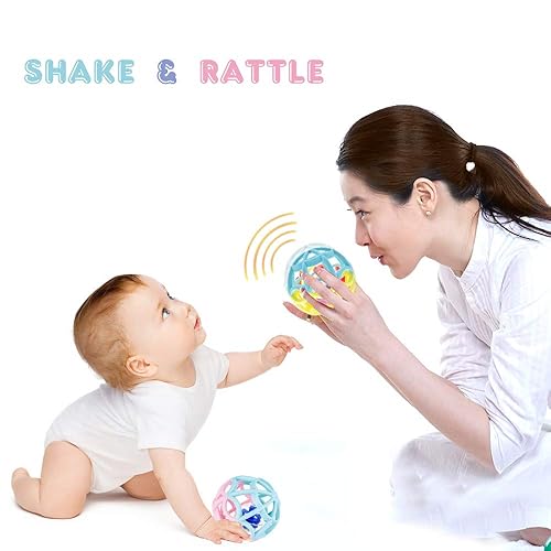 Miniatura 6 de WEofferwhatYOUwant Pelotas sensoriales para bebés, juego de 2 juguetes de dentición de sonajero para bebés y niños pequeños, pelota de desarrollo