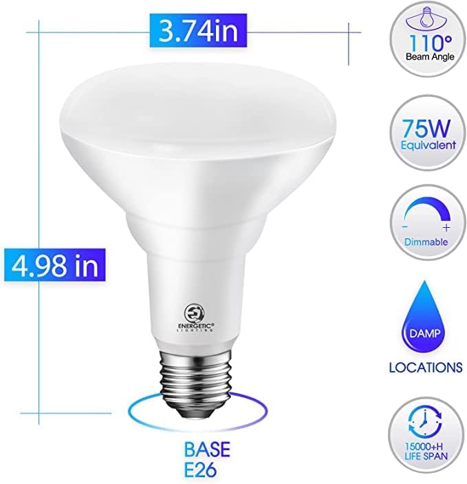 Miniatura 2 de Energetic - Paquete de 6 bombillas LED empotrables BR30 de 75 W, regulables, 900 lúmenes, blanco frío 4000 K, base E26, luz de inundación para latas