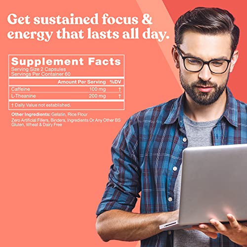 Elite Caffeine With L-Theanine – Jitter-Free Focused Energy Pills – Natural Nootropic Stack For Smart Cognitive Performance – 120 Soft Capsules #TOP4