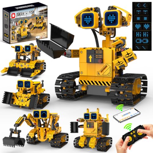 PENGBU RC Robots 5 en 1 con App & Remote Technic Wall robótica Kit de construcción con 16 LED mímica,