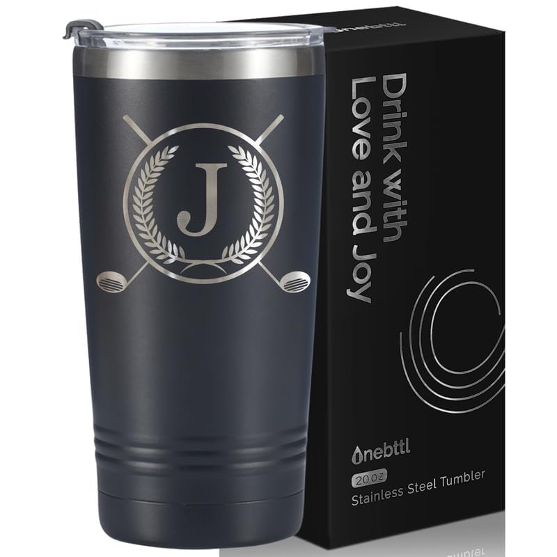 Onebttl Golf Gifts for Men for Golfer & Golf Lovers, 591ml Travel Mug Tumbler with Initial, Perfect Gifts for Men on Birthday, Christmas - J โ image 1