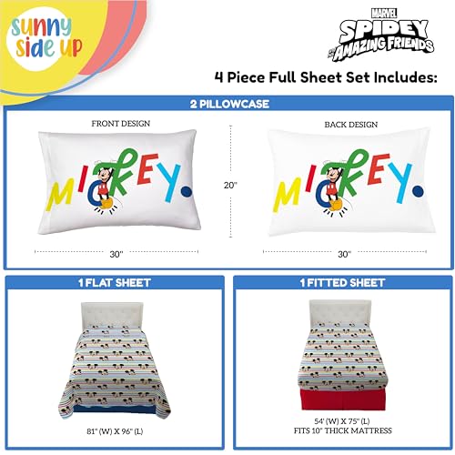 Image of Sunny Side Up Disney Mickey Mouse Full Sheet Set - 4 Piece Kids Bedding Set Includes Pillow Cover - Super Soft Microfiber Sheets