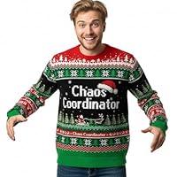 GEEKSOUTFIT Funny Chaos Coordinator Christmas Sweatshirt,Ugly Xmas Fuzzy Fleece Pullover,Holiday Ugly Sweater for Men Women