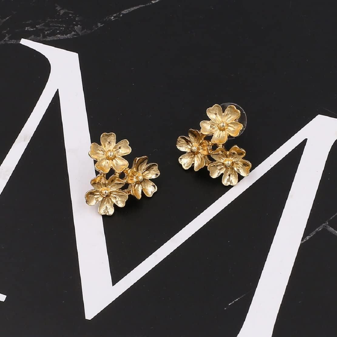 Flower Earrings for Women, Cute Floral Plumeria Earrings for Womens, Gold Flower Clusters Stud Earring Hypoallergenic, Golden Hawaiian Floral Earring Studs - Image 3