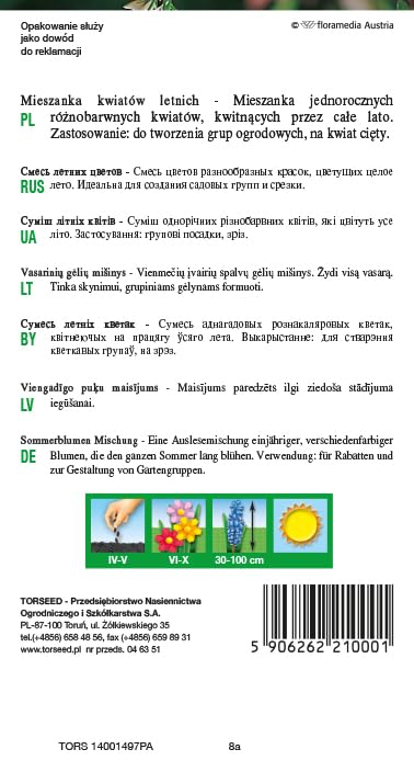 Mieszanka żywych kwiatów letnich - długo kwitnące rośliny jednoroczne, idealne do ogrodów i bukietów, wysokość 30-100 cm (5 g)