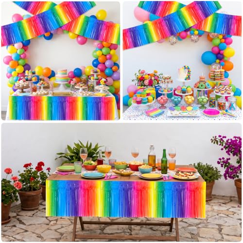 Image of BEISHIDA 3 Pack Deep Macaron Rainbow Foil Fringe Garland Wall Tinsel Banner
